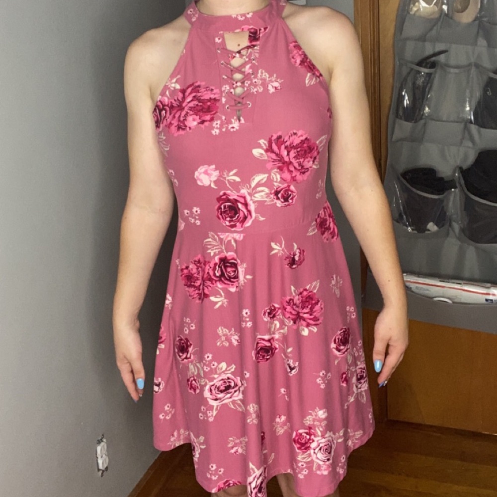 Pink floral casual dress